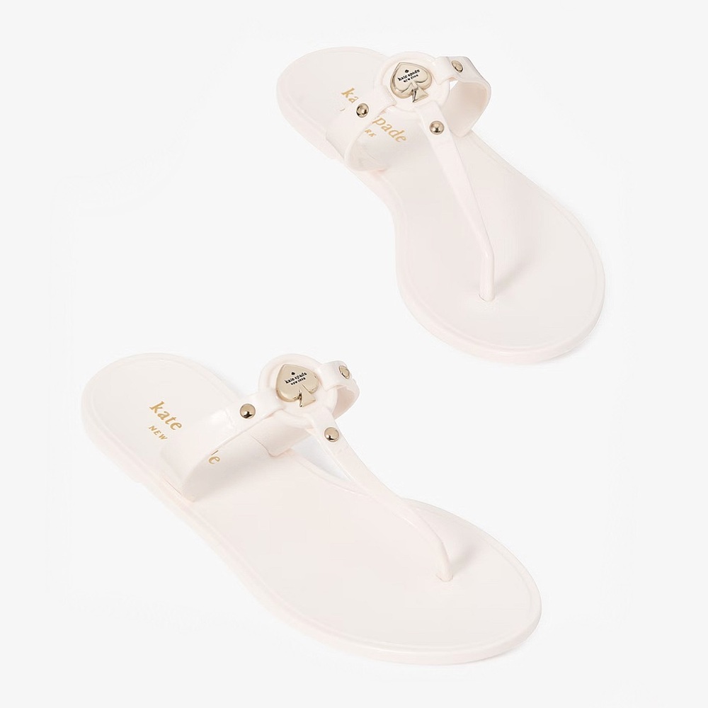 ♠️Kate Spade Kendall T-Strap Jelly Flat Sandals, Parchment White NWT